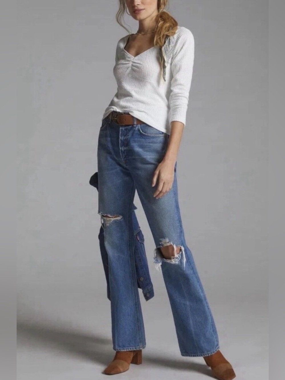 Anthropologie Maeve White Textured Front Blouse